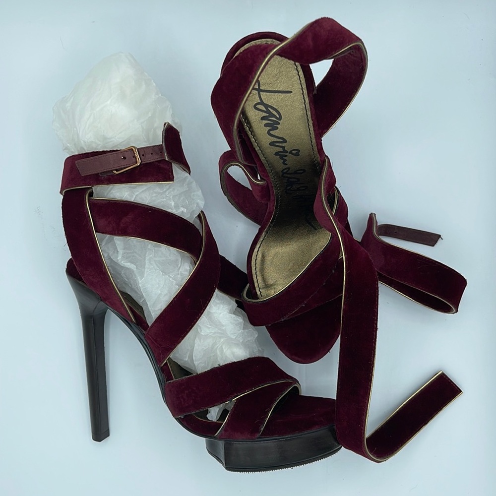 Brand New Auth Lanvin Burgundy Velvet Platforms with Gold Trim *never worn*